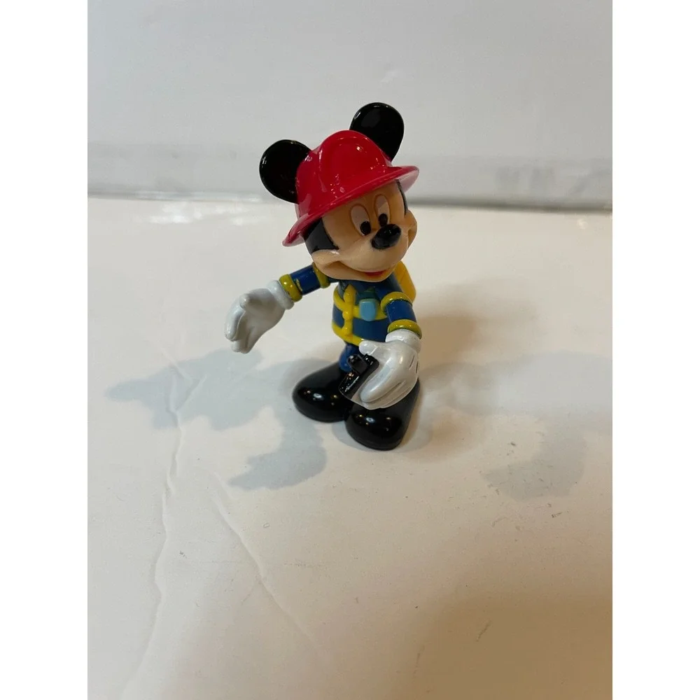 Disney Mickey Mouse Firefighter PVC Figure Red Helmet Blue Uniform Miniature